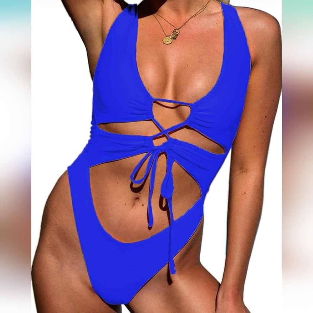 Cut Out Lace Up Backless High Cut Thong One Piece Swimsuit